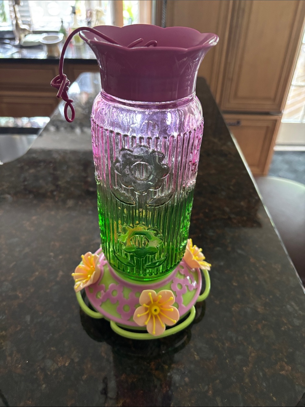 Pink and Green Floral Hummingbird Feeder by